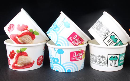 Tazze di carta eliminabili di Gelato del gelato con i cucchiai per i negozi di Gelato